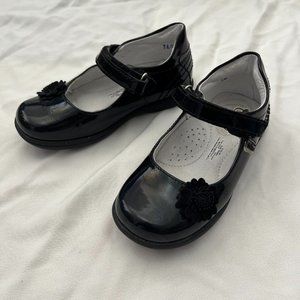 Girl dress Shoes black flowers velcro closure party event non-slip